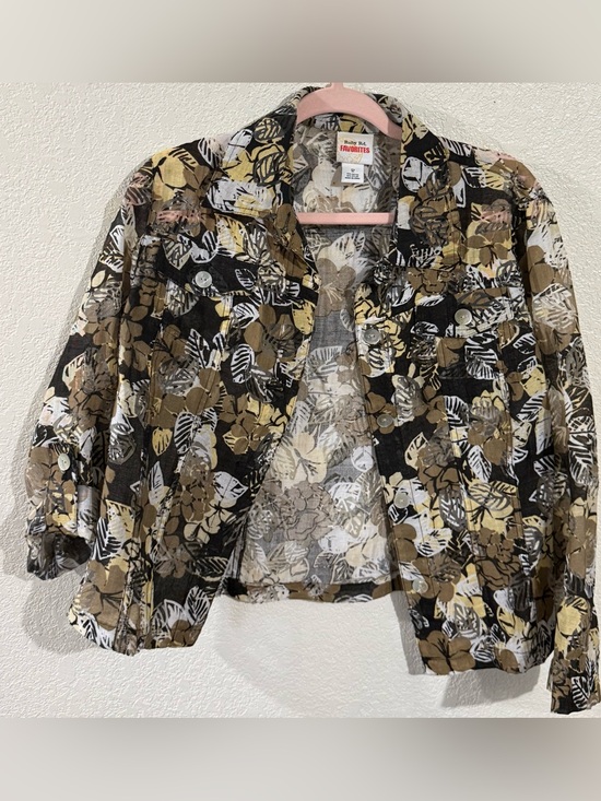Ruby Rd. Tops - Ruby Rd. Floral Print Top in Black, Olive and Cream